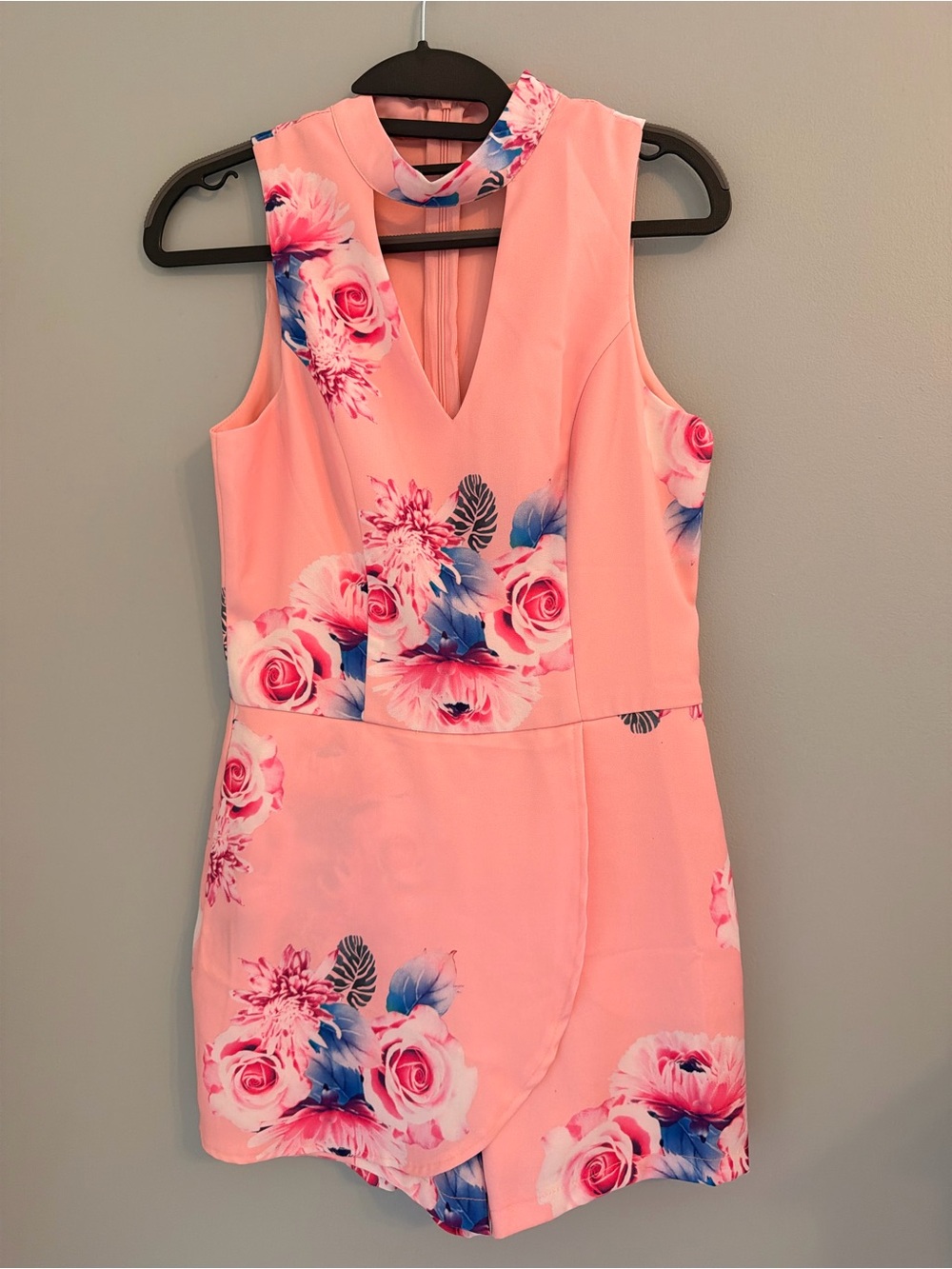Tea n Cup Pink Floral V-Neck Romper with Rose Print